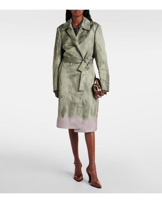 Dries Van Noten Green Satin Wrap Coat