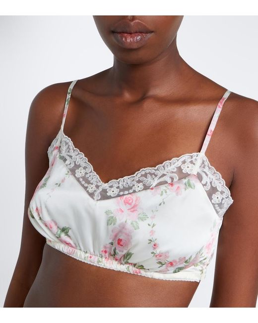 Simone Rocha White Floral Lace-Trimmed Satin Bralette