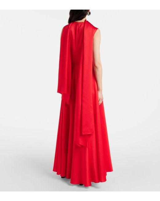 Solace London Red Emelia Scarf-Detail Satin Gown