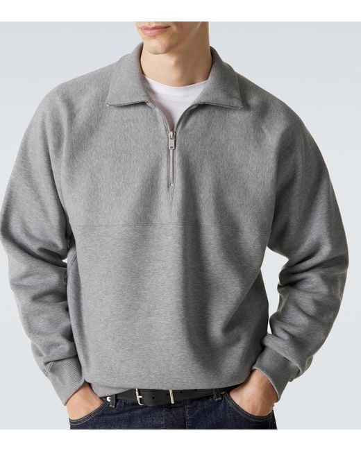 Jil Sander Gray Cotton Terry Half-Zip Sweatshirt for men