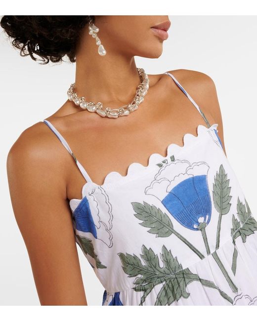 Juliet Dunn Blue Bellflower Cotton Midi Dress