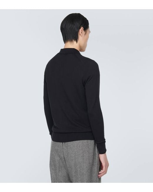Sunspel Black Wool Polo Shirt for men