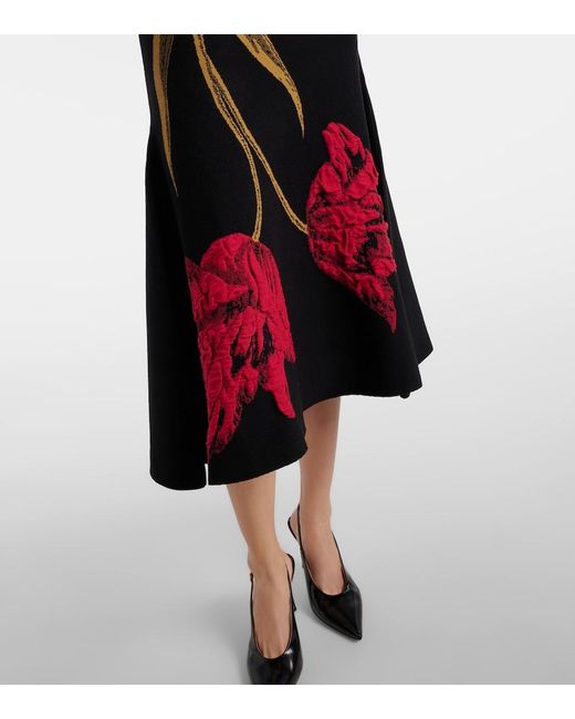 Erdem Red Floral Jacquard Sleeveless Knit Midi Dress