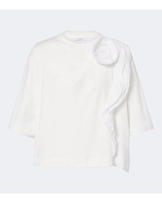 Max Mara White Floral-Applique Cotton Jersey T-Shirt