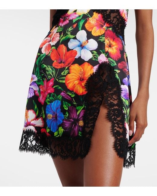 Dolce & Gabbana Blue Floral Silk And Cotton-Blend Minidress