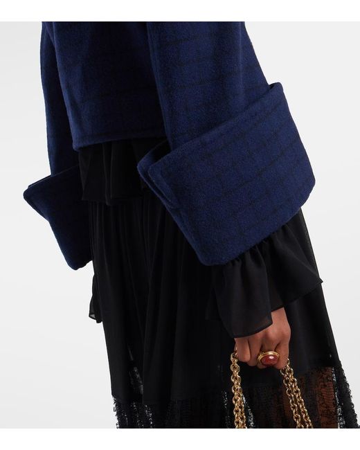 Chloé Blue Checked Cropped Wool-Blend Jacket