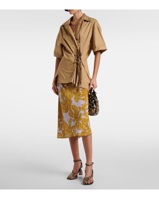 VIP【送料関税込】DRIES VAN NOTEN PRINTED SILK MIDI SKIRT Dries Van Noten Printed Silk Midi Skirt in Metallic | Lyst
