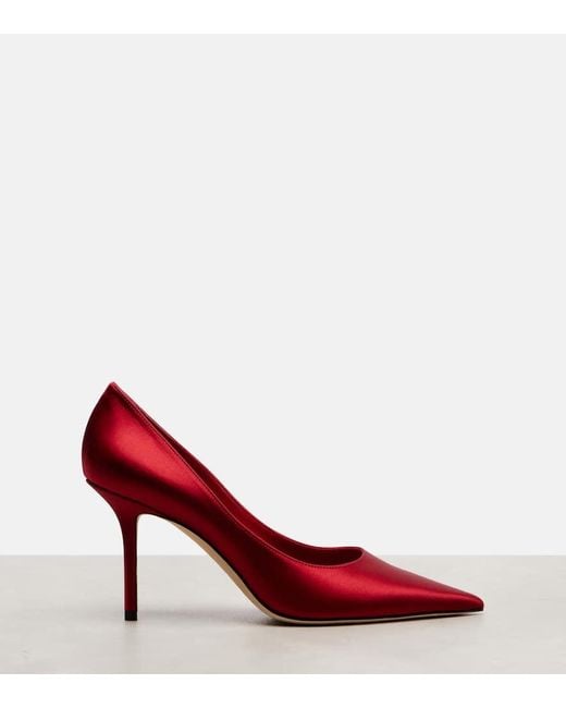 Jimmy Choo Red Love 85 Satin Pumps
