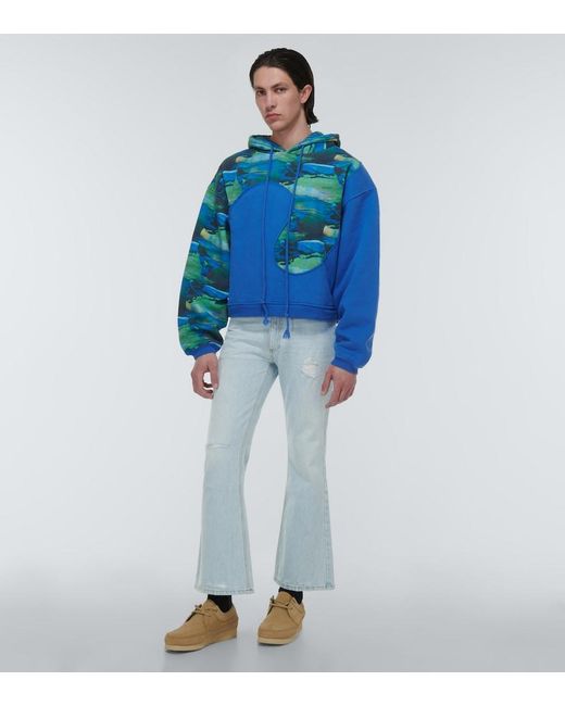 ERL Blue Distressed Mid-Rise Flared Jeans for men