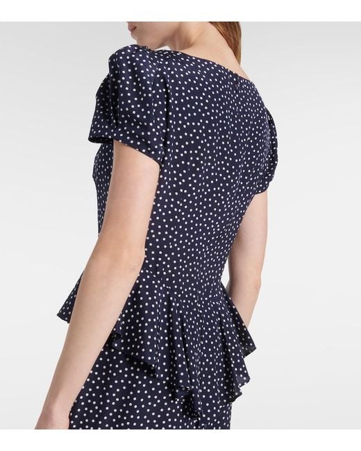 Alessandra Rich Blue Polka-Dot Silk Midi Dress