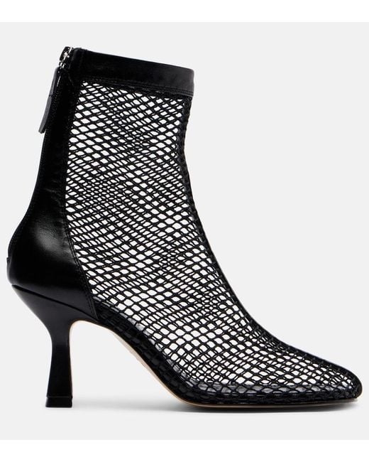 Souliers Martinez Black Fira Leather-Trimmed Fishnet Ankle Boots