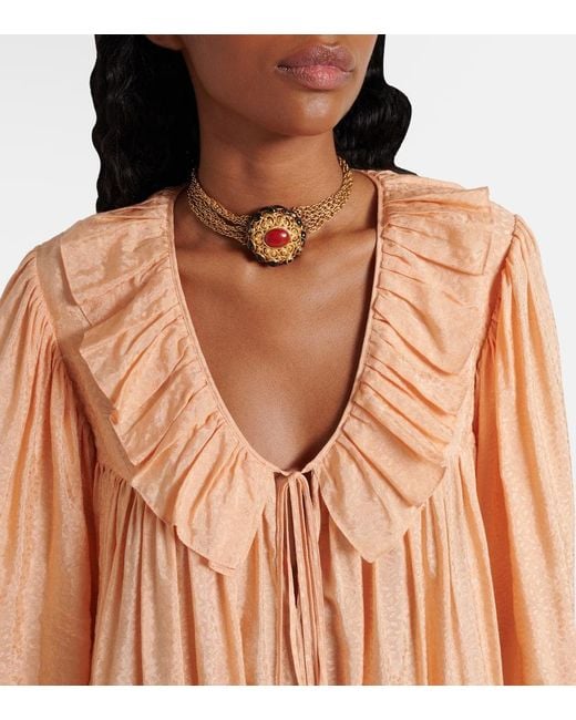 Chloé Orange Ruffled Jacquard Minidress