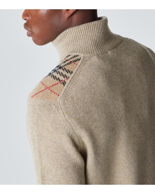 Burberry Natural Check Wool And Cashmere Half-Zip Sweater for men