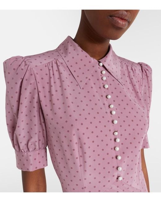 Alessandra Rich Pink Polka-Dot Silk Midi Dress