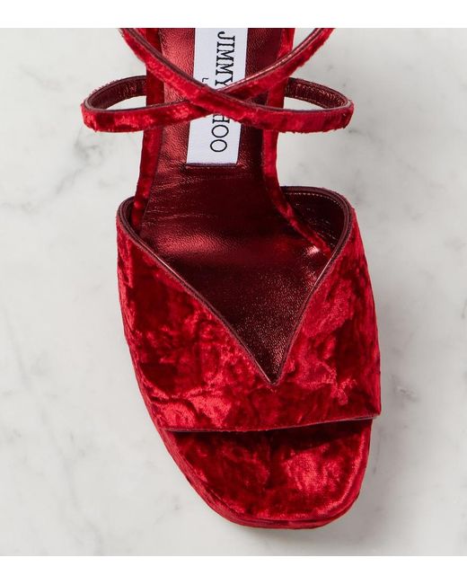 Jimmy Choo Red Karli 125 Velvet Platform Sandals