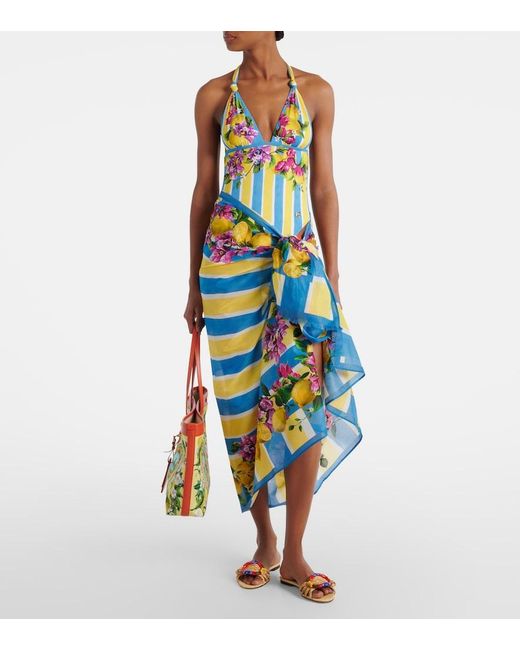 Dolce & Gabbana Blue Printed Halterneck Swimsuit