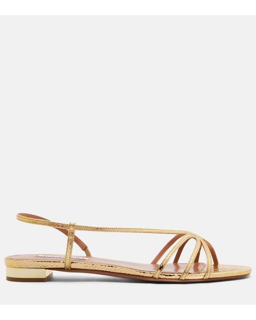 Aquazzura Metallic Talk To Me Snake-Effect Leather Sandals
