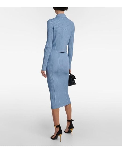 Falda midi 5-Button Balmain de color Blue