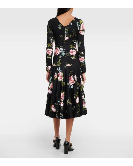 Erdem Black Floral Midi Dress