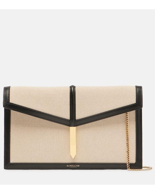 DeMellier London Natural Tokyo Leather-Trimmed Canvas Clutch