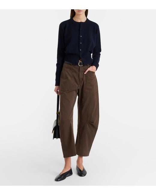 Nili Lotan Brown Shon Cotton Twill Barrel-Leg Pants