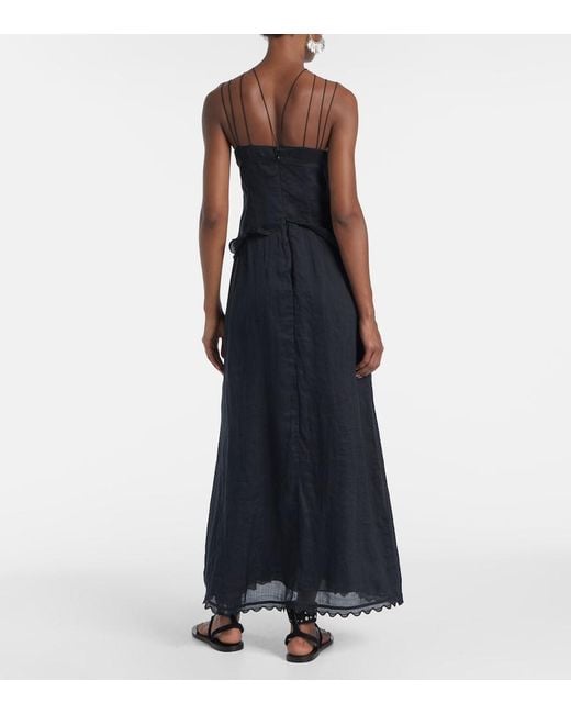 Isabel Marant Black Lindy Lace-Trimmed Embroidered Ramie Maxi Dress
