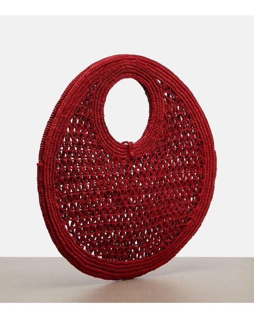 Jacquemus Red Spiaggia Small Raffia Top-Handle Bag