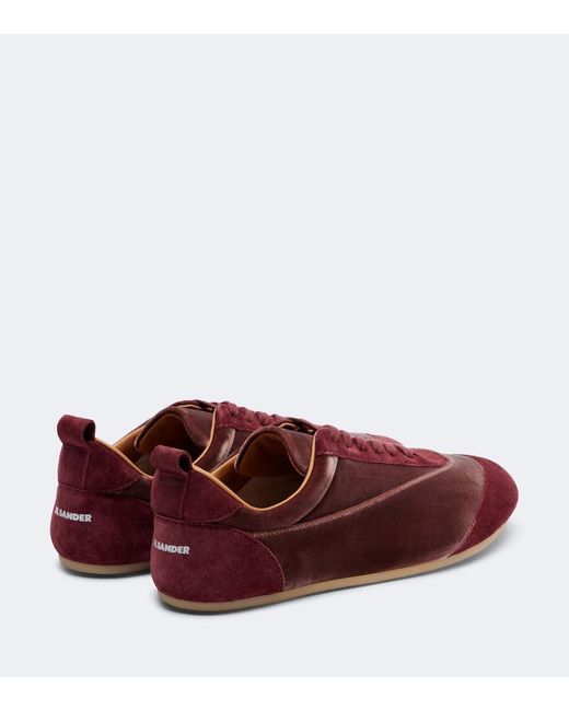 Jil Sander Red Etage Suede-Trimmed Velvet Sneakers
