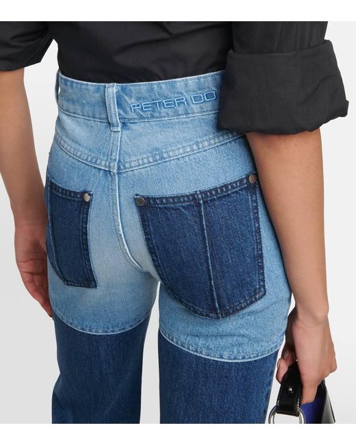 Peter Do Blue Patchwork High-Rise Straight Jeans