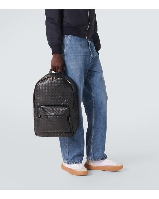 Bottega Veneta Black Intrecciato Leather Backpack for men