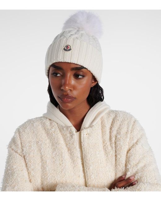 Moncler Natural Cable-Knit Wool And Cashmere Beanie