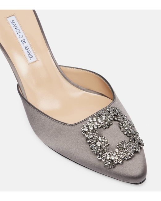 Manolo Blahnik Metallic Hangisimu Embellished Satin Mules