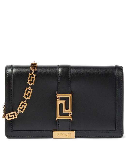 Versace Greca Goddess Leather Shoulder Bag in Black | Lyst