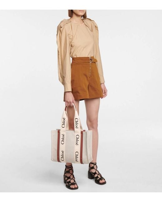 Chloé Natural Tote Bag Woody Medium Aus Canvas