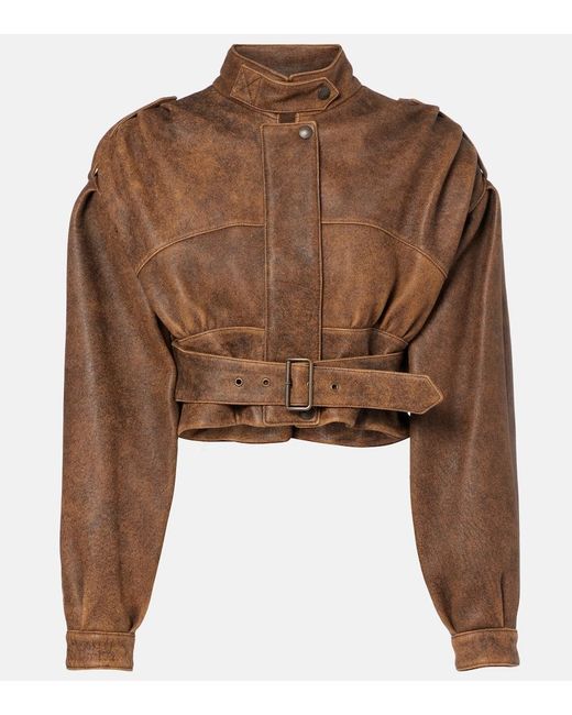 Chloé Brown Cropped Leather Biker Jacket