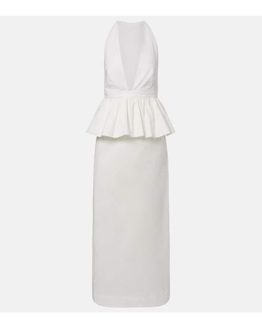 Adriana Degreas White Peplum Cotton Maxi Dress