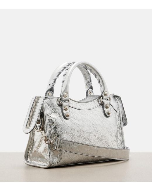 Balenciaga Gray Le City Small Metallic Leather Tote Bag