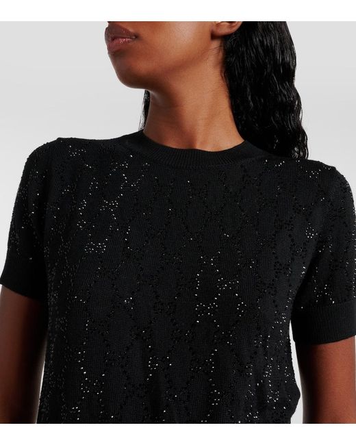 Gucci Black Gg Crystal Wool Top