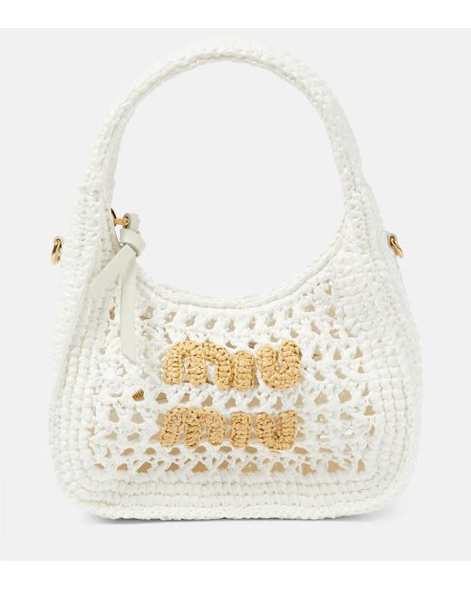 Miu Miu White Wander Small Raffia-Effect Shoulder Bag