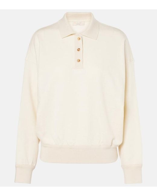 Loro Piana White Cocooning Cashmere Polo Sweater