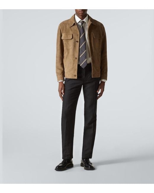 Rubinacci Black Modluca Wool Flannel Straight Pants for men