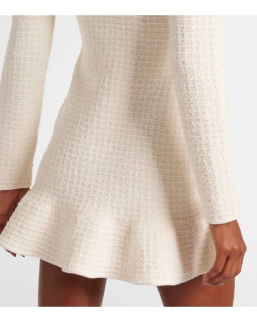 Self-Portrait White Embellished Waffle-Knit Minidress