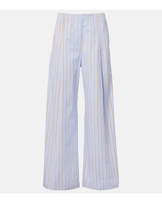Dries Van Noten Blue Striped Cotton Wide-Leg Pants