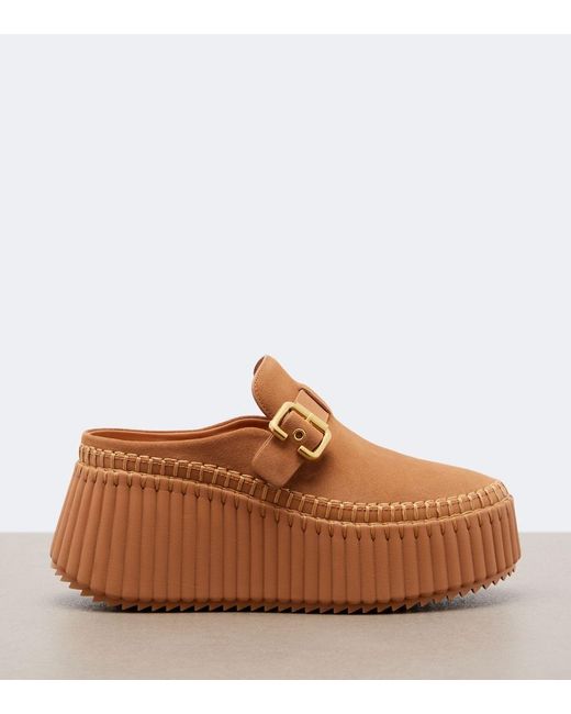 Chloé Brown Nama Leather Platform Mules