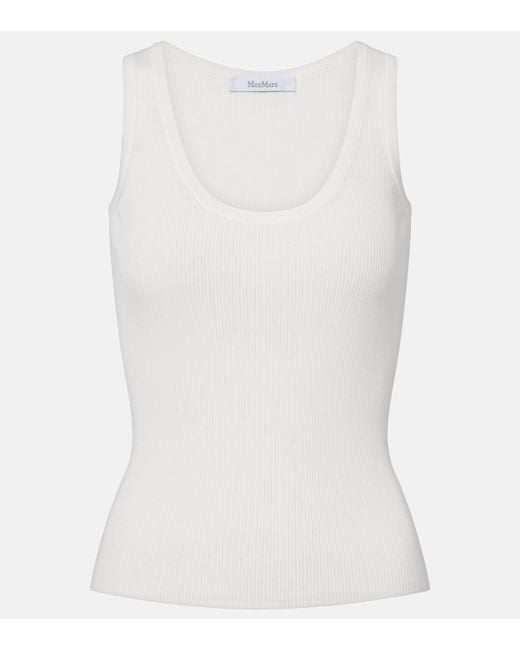 Max Mara White Ribbed-Knit Jersey Tank Top