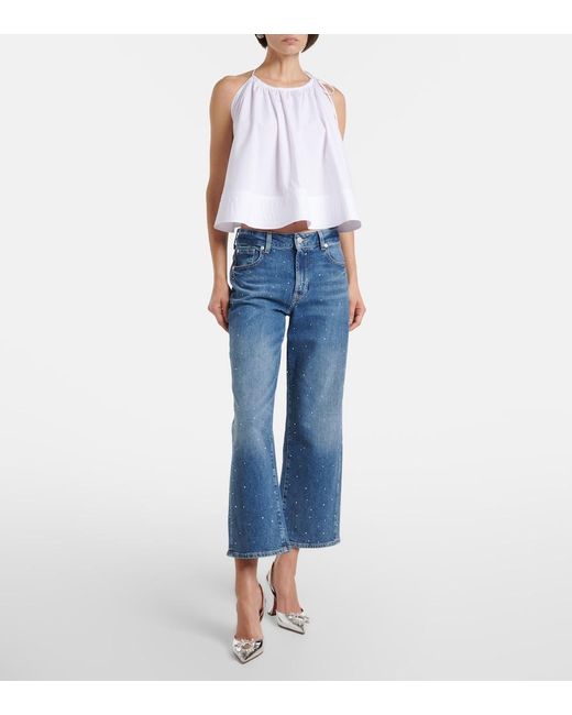 7 For All Mankind Blue Stovepipe Embellished Straight Jeans