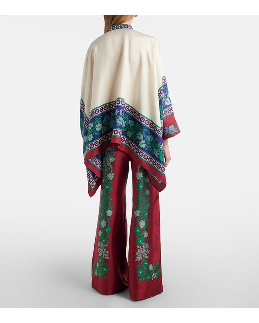 LaDoubleJ Red Floral Silk Twill Palazzo Pants