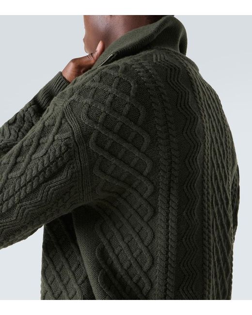 Loewe Green Aran-Knit Wool Half-Zip Turtleneck Sweater for men