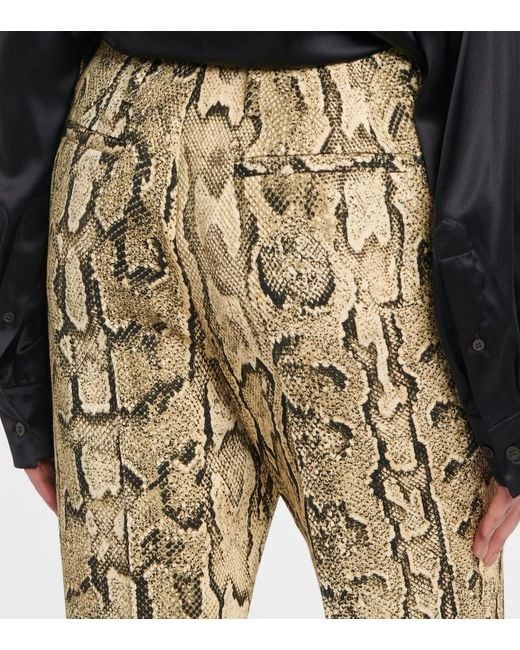 Dries Van Noten Natural Snake-Print Mid-Rise Flared Jacquard Pants