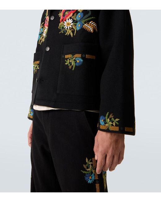 Bode Black Beaded Aquitaine Embellished Wool Jacket for men